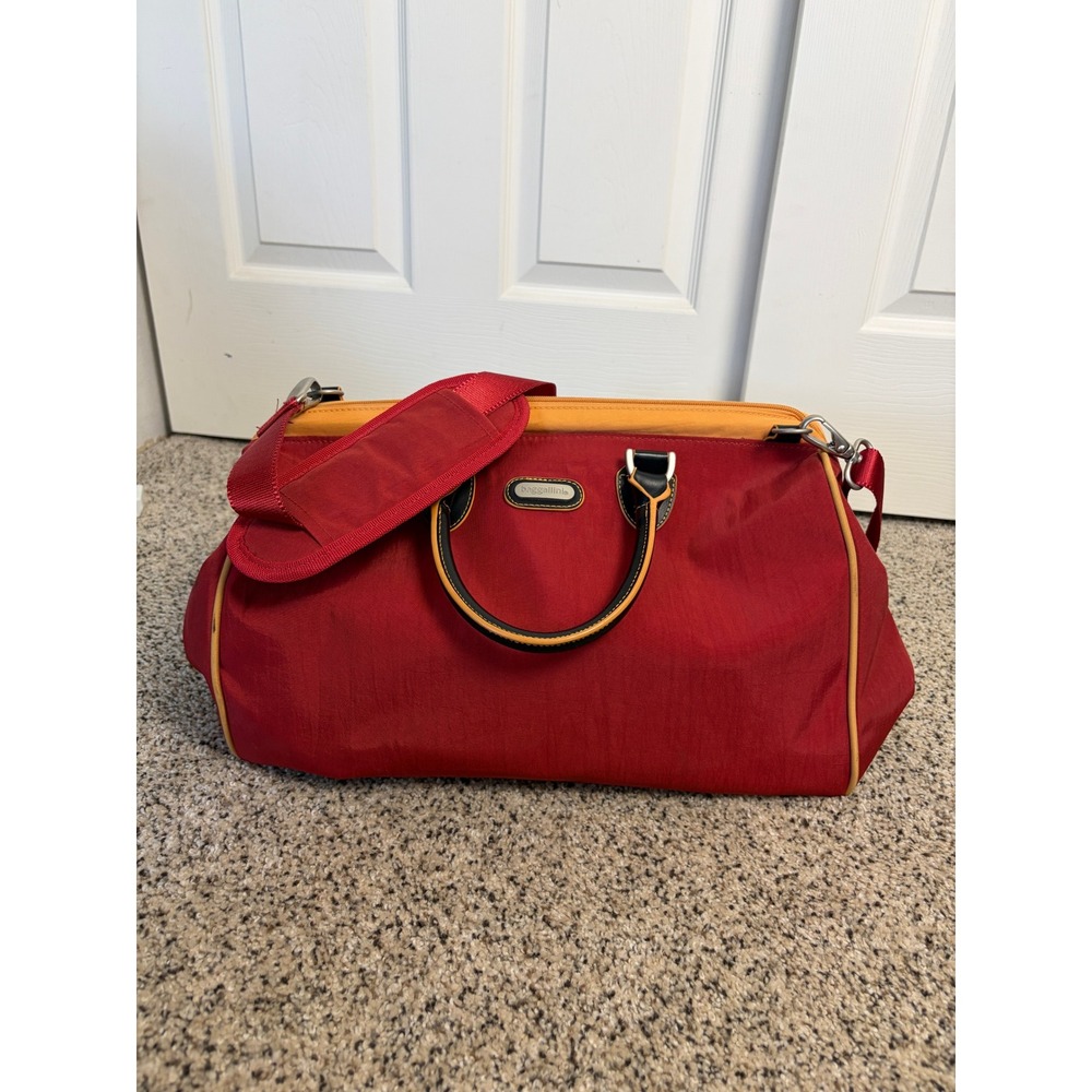 Baggallini Duffel Bag Travel Weekender Tote Nylon Red Orange Travel Vacation